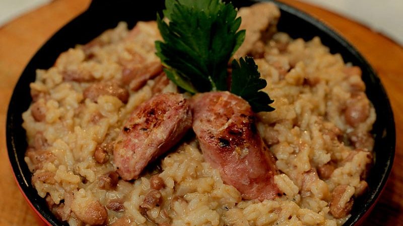 Arroz cremoso con fríjoles pinto