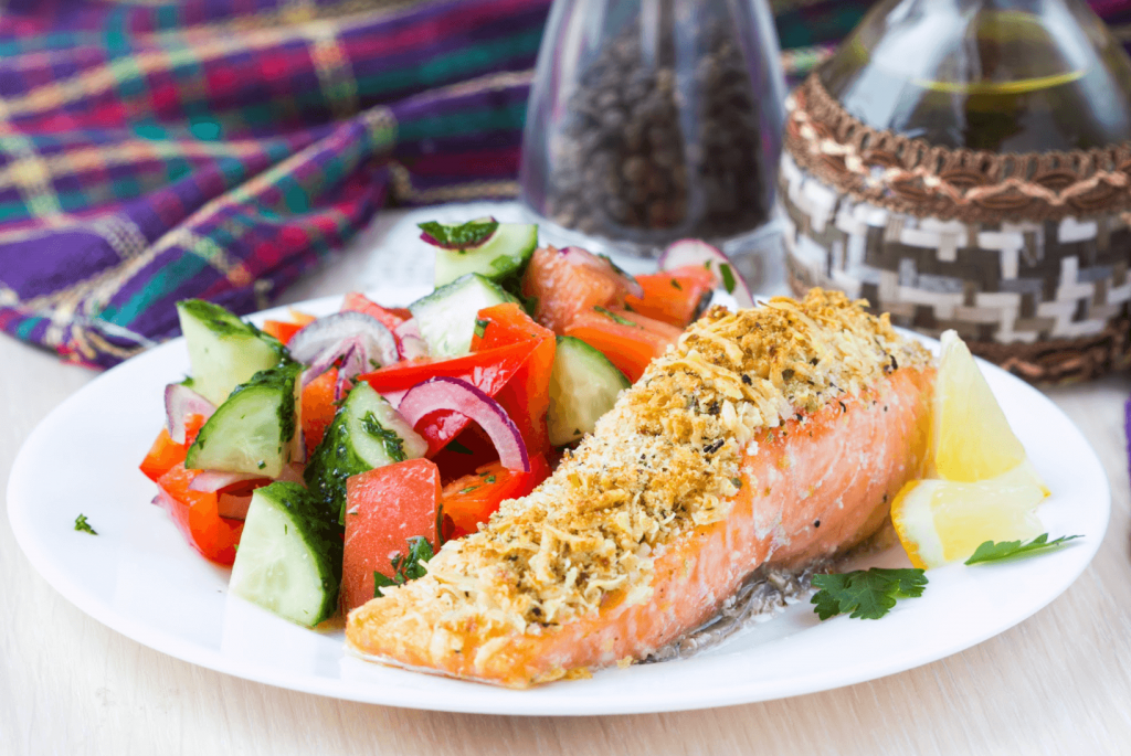 Salmón con costra de parmesano 