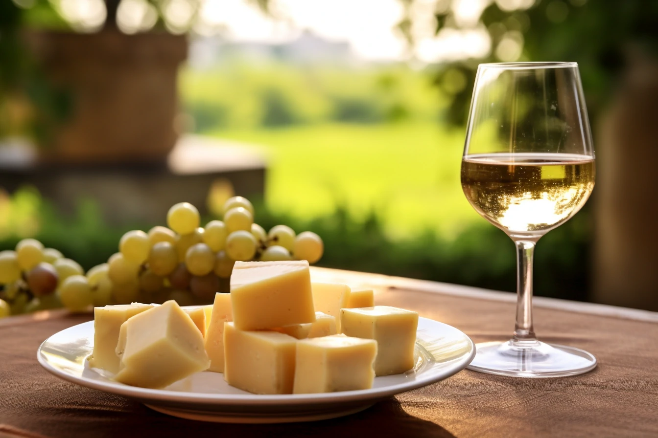 Uvas, queso y vino