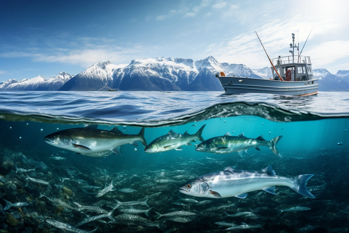 Bote poescando salmón en Alaska